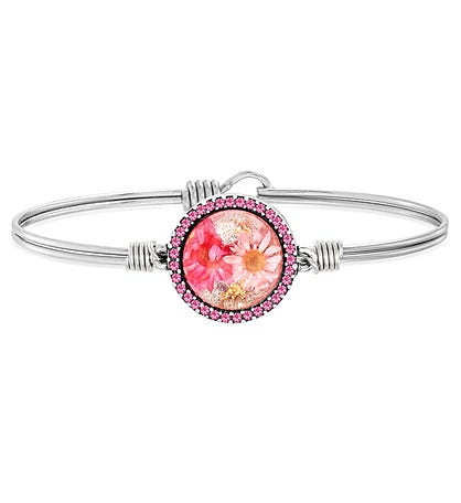 Pink Pressed Flower Bangle Bracelet
